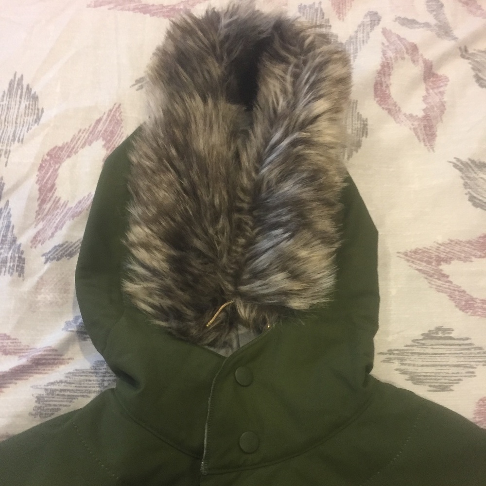 PLEATS PLEASE ISSEY MIYAKE Nylon Coat Size 5 Green Long Coat With Hood Faux Fur